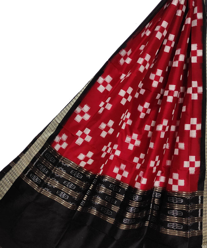 Red black handloom silk double ikat sambalpuri dupatta