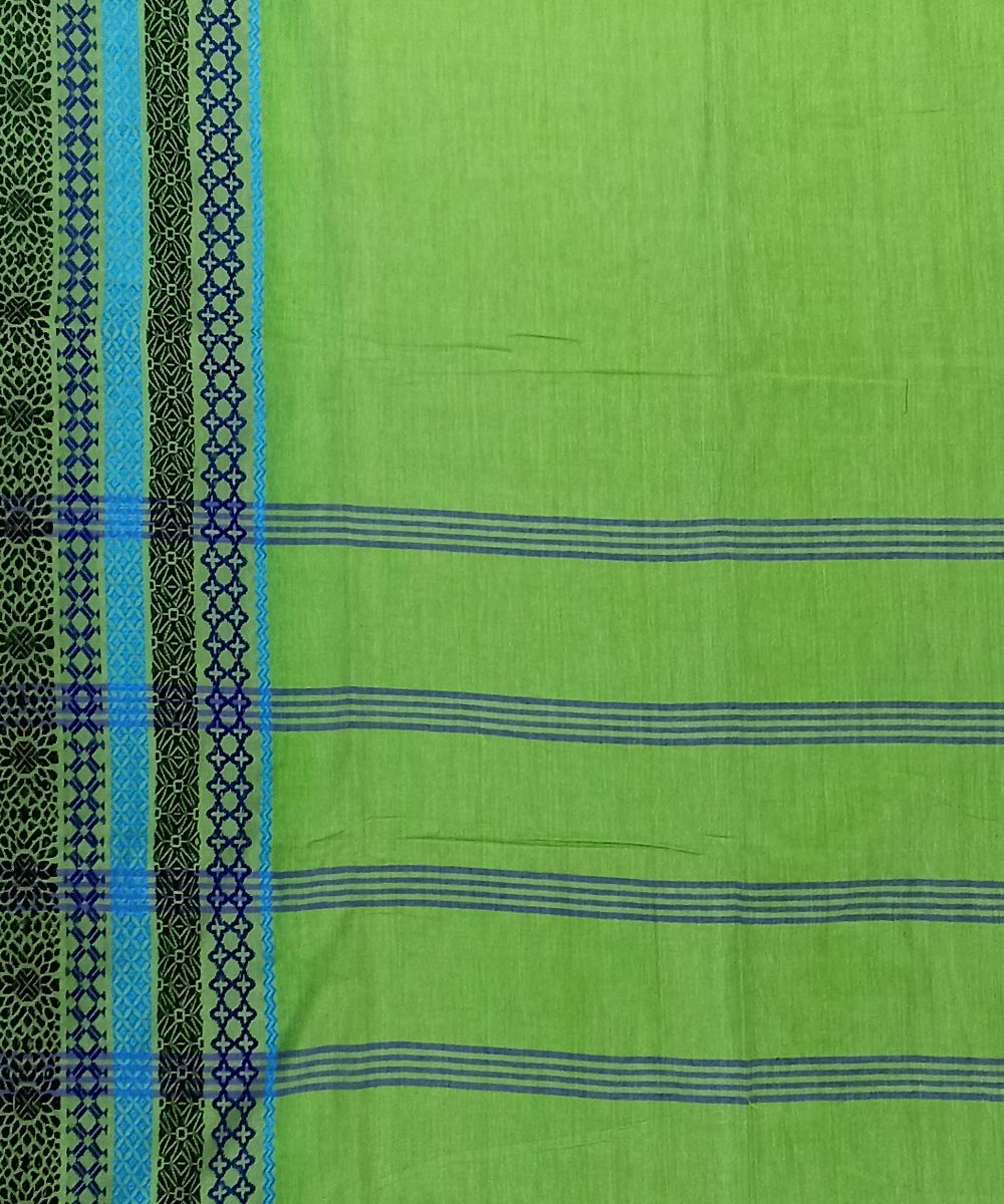 Lime green cotton handloom bengal saree