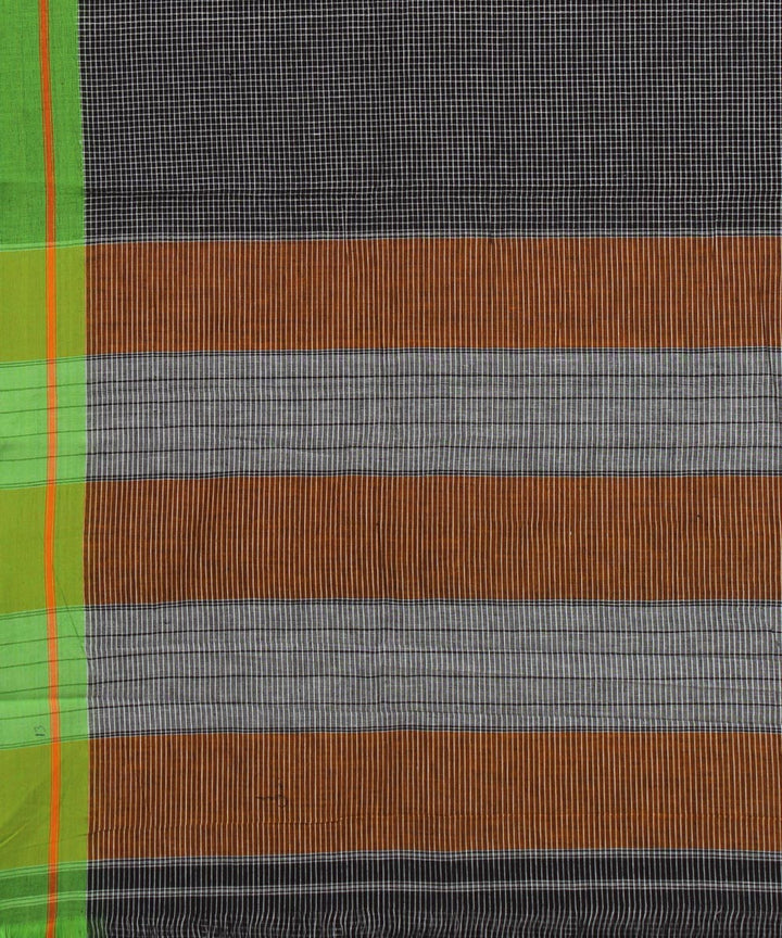 Black checks green orange border cotton handloom patteda anchu saree