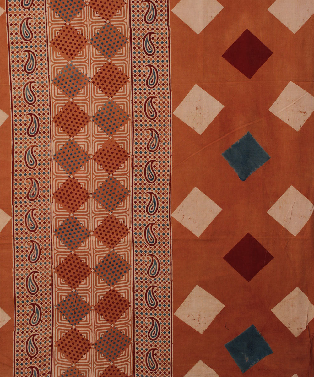 3m brown offwhite hand printed cotton ajrakh kurta material