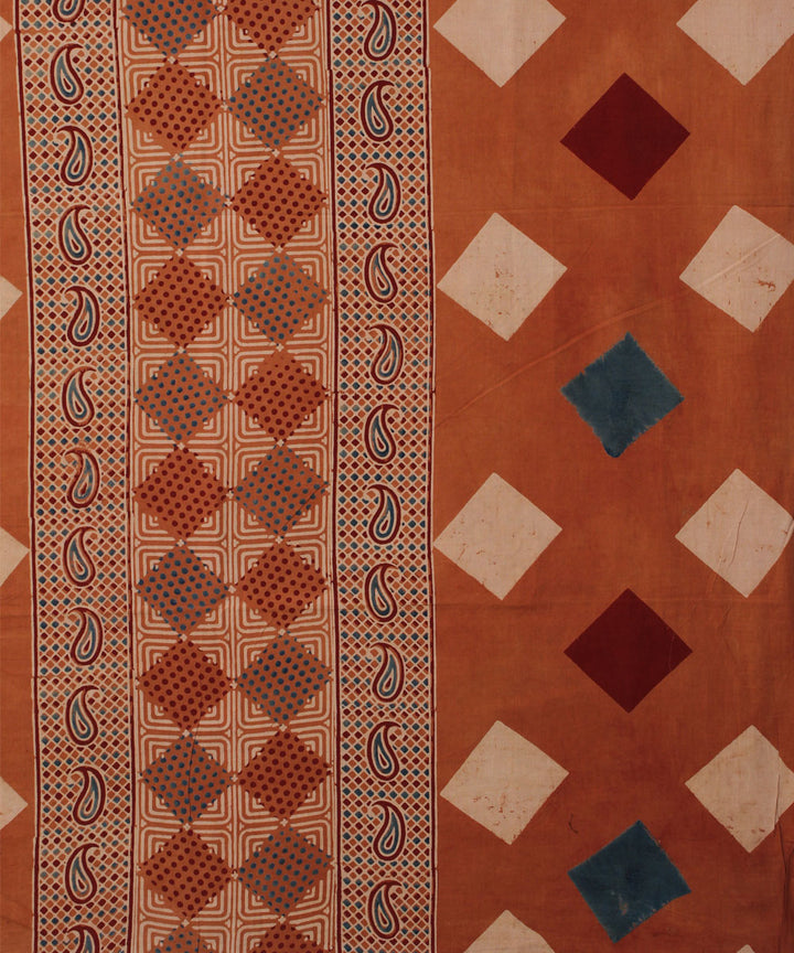 3m brown offwhite hand printed cotton ajrakh kurta material
