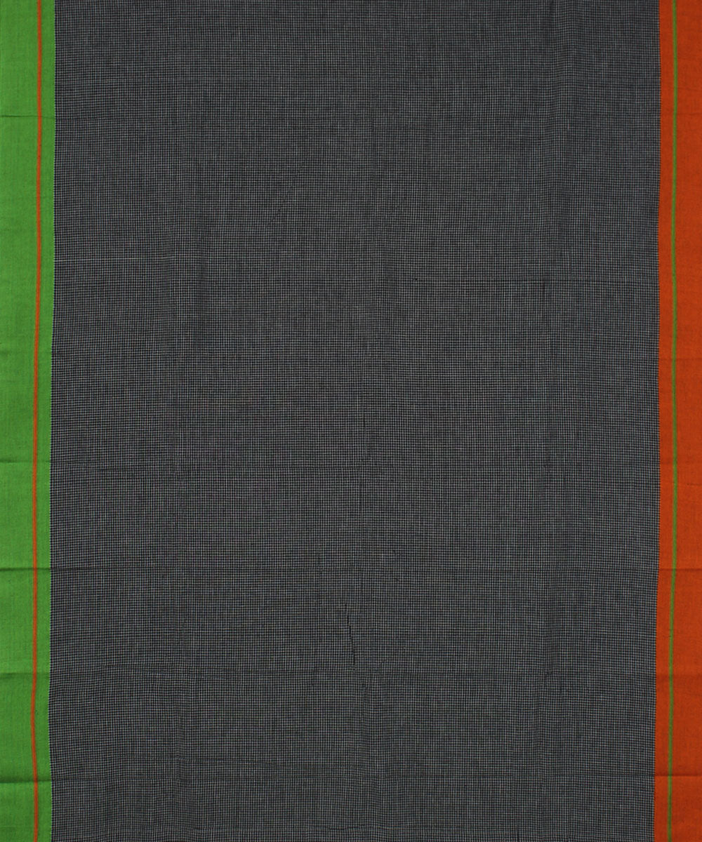 Black checks green orange border cotton handloom patteda anchu saree