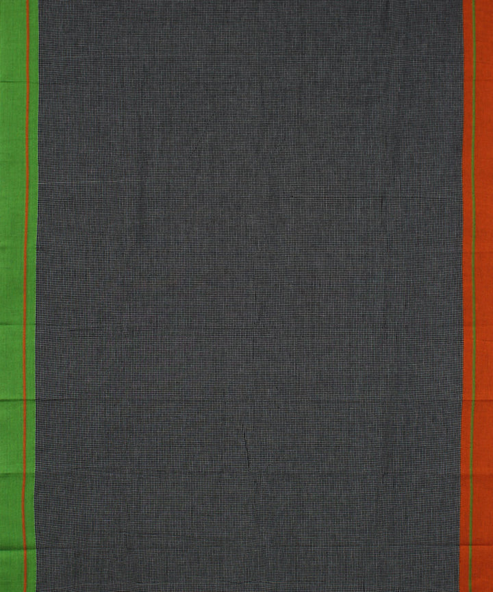 Black checks green orange border cotton handloom patteda anchu saree