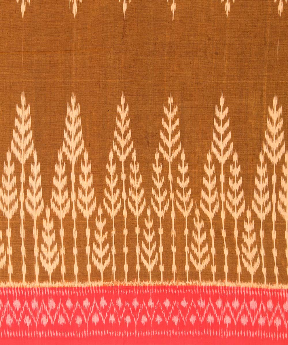 Brown red pochampally ikat cotton handloom saree
