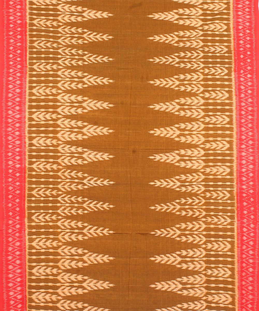 Brown red pochampally ikat cotton handloom saree