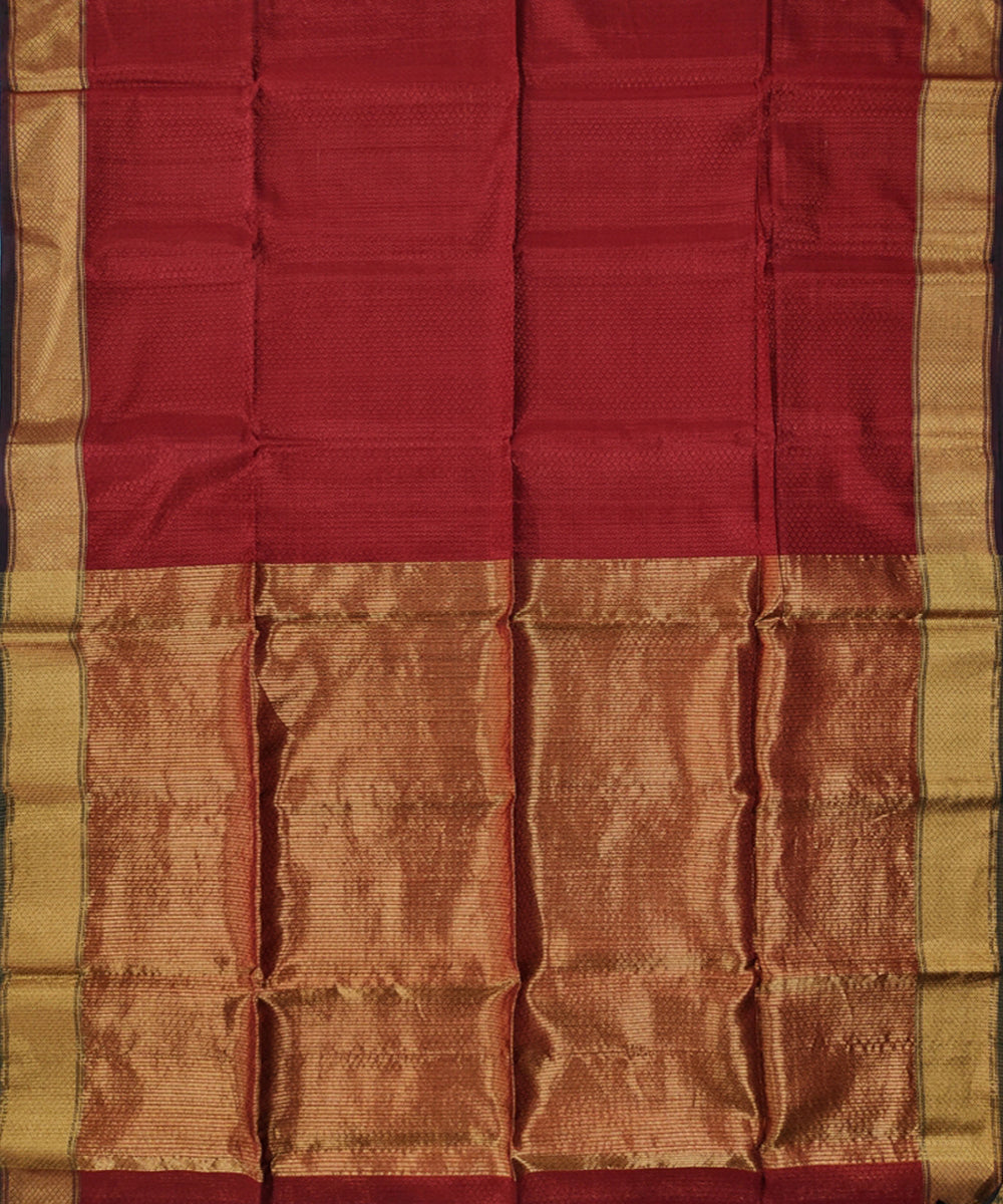 Red tissue handwoven maheshwari cotton silk saree