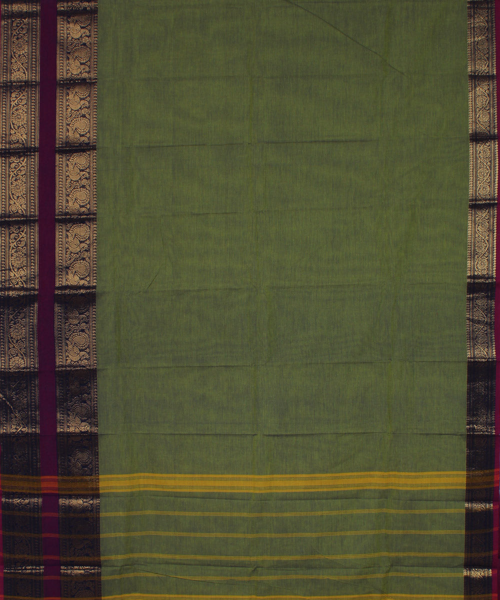 Lime green purple border cotton handwoven chettinadu saree