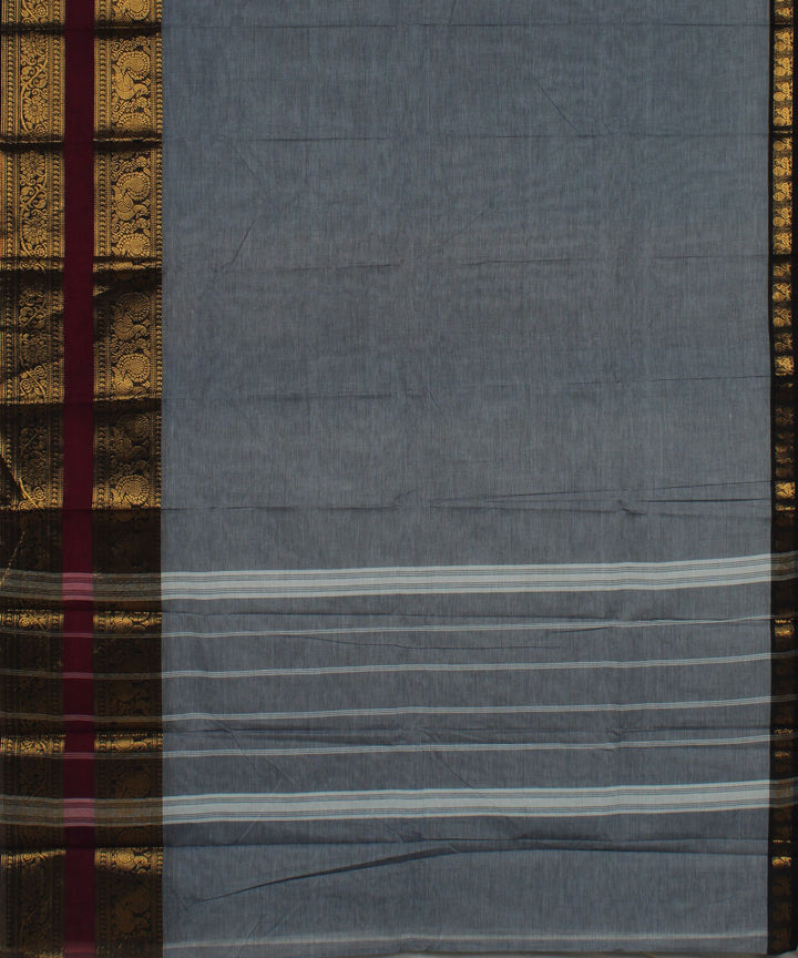 Grey black border cotton handwoven chettinadu saree