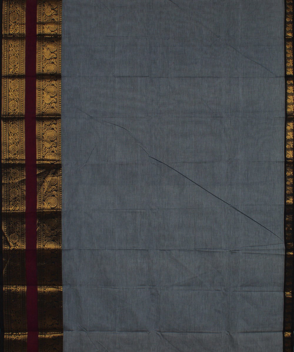 Grey black border cotton handwoven chettinadu saree