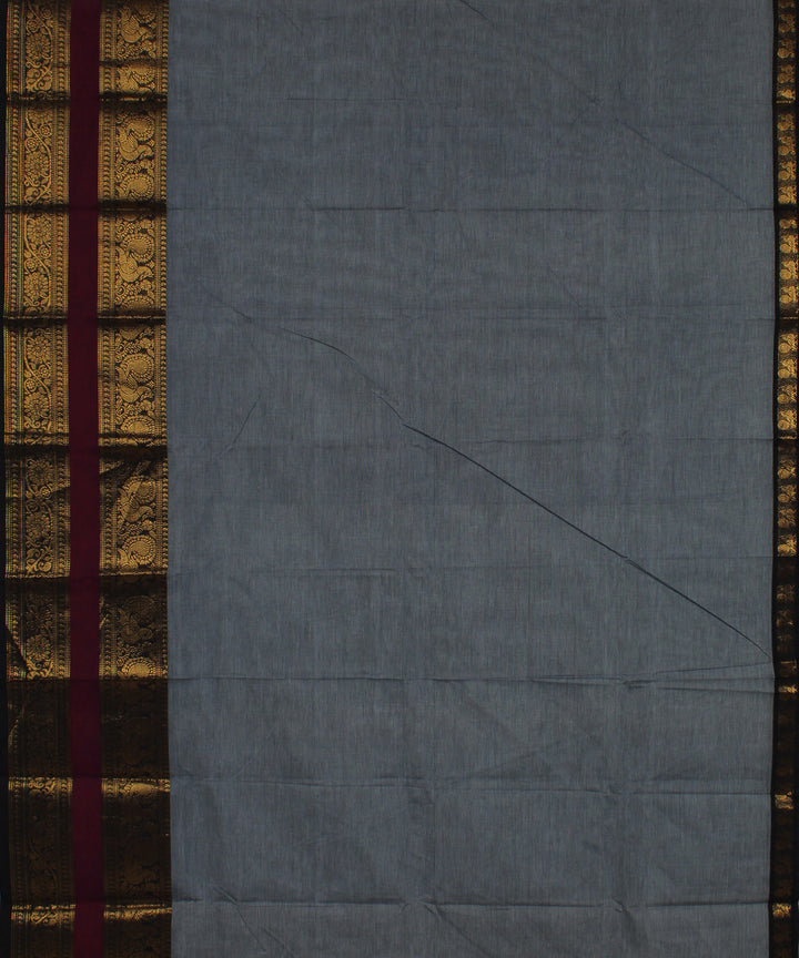 Grey black border cotton handwoven chettinadu saree