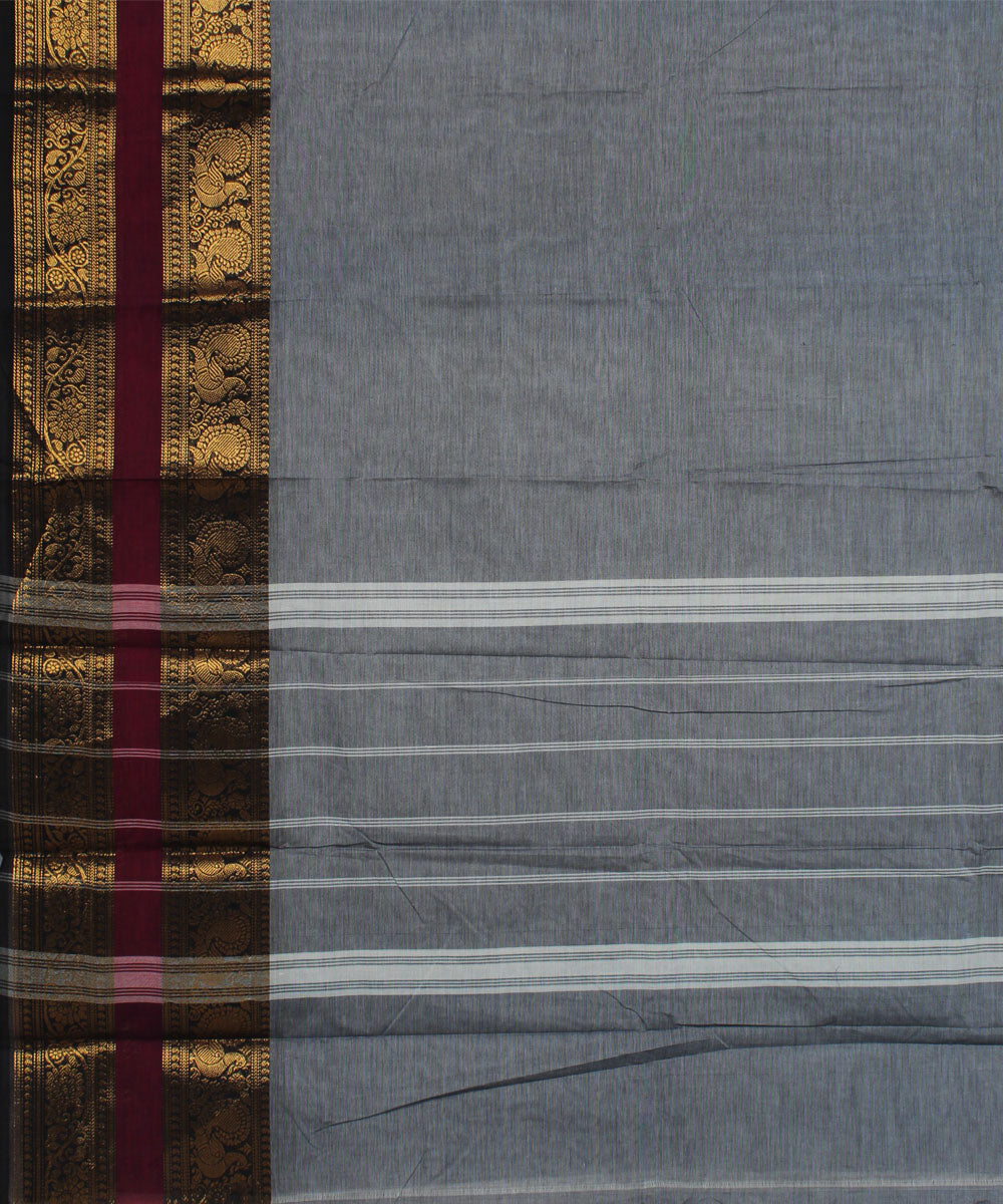 Grey black border cotton handwoven chettinadu saree