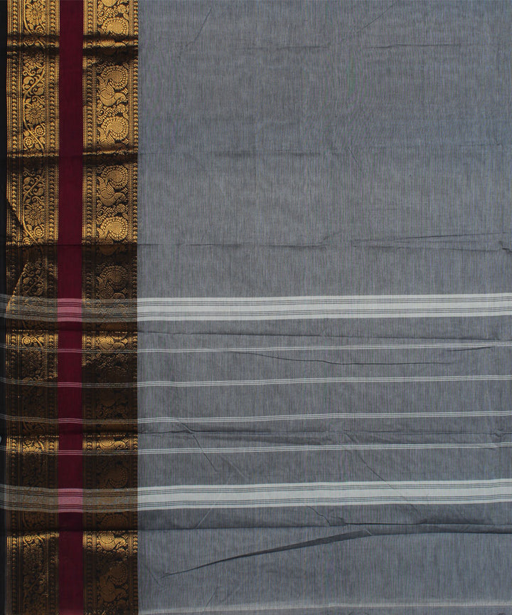 Grey black border cotton handwoven chettinadu saree