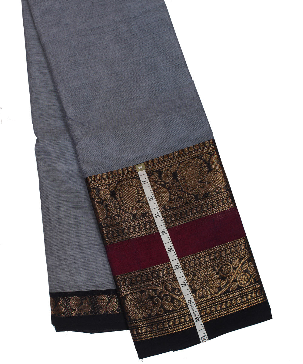 Grey black border cotton handwoven chettinadu saree