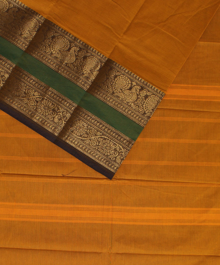 Mustard golden border cotton handwoven chettinadu saree
