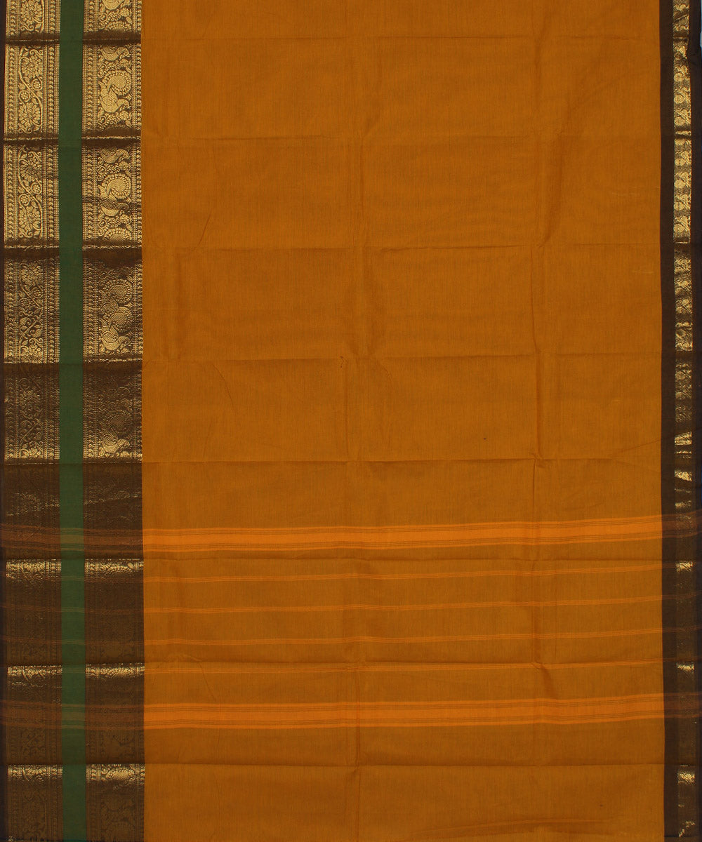 Mustard golden border cotton handwoven chettinadu saree
