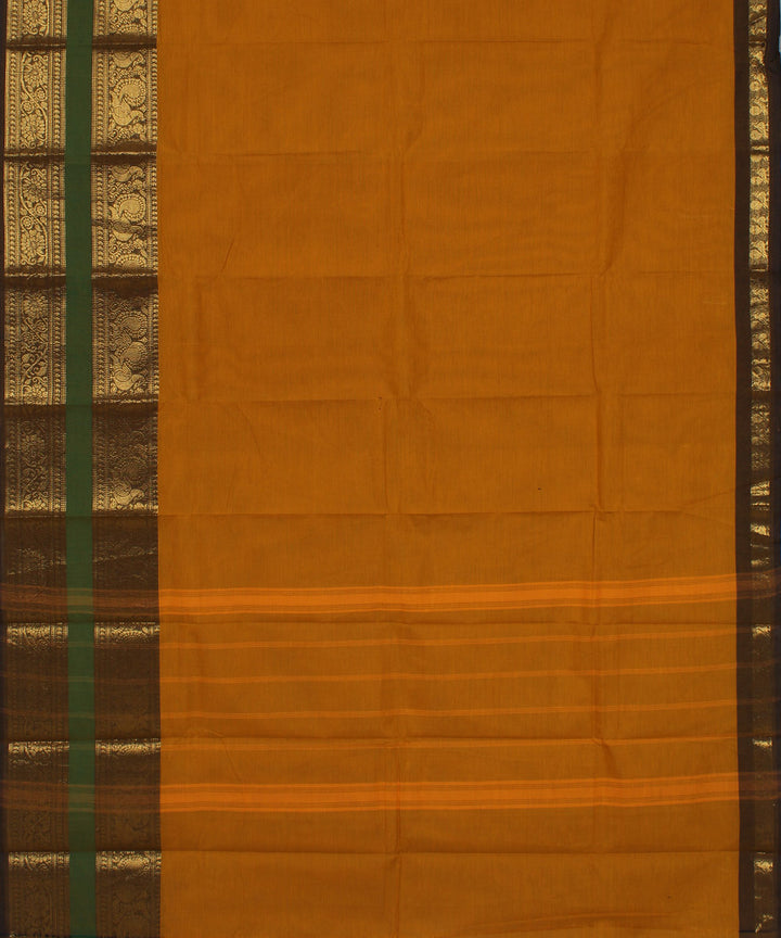 Mustard golden border cotton handwoven chettinadu saree