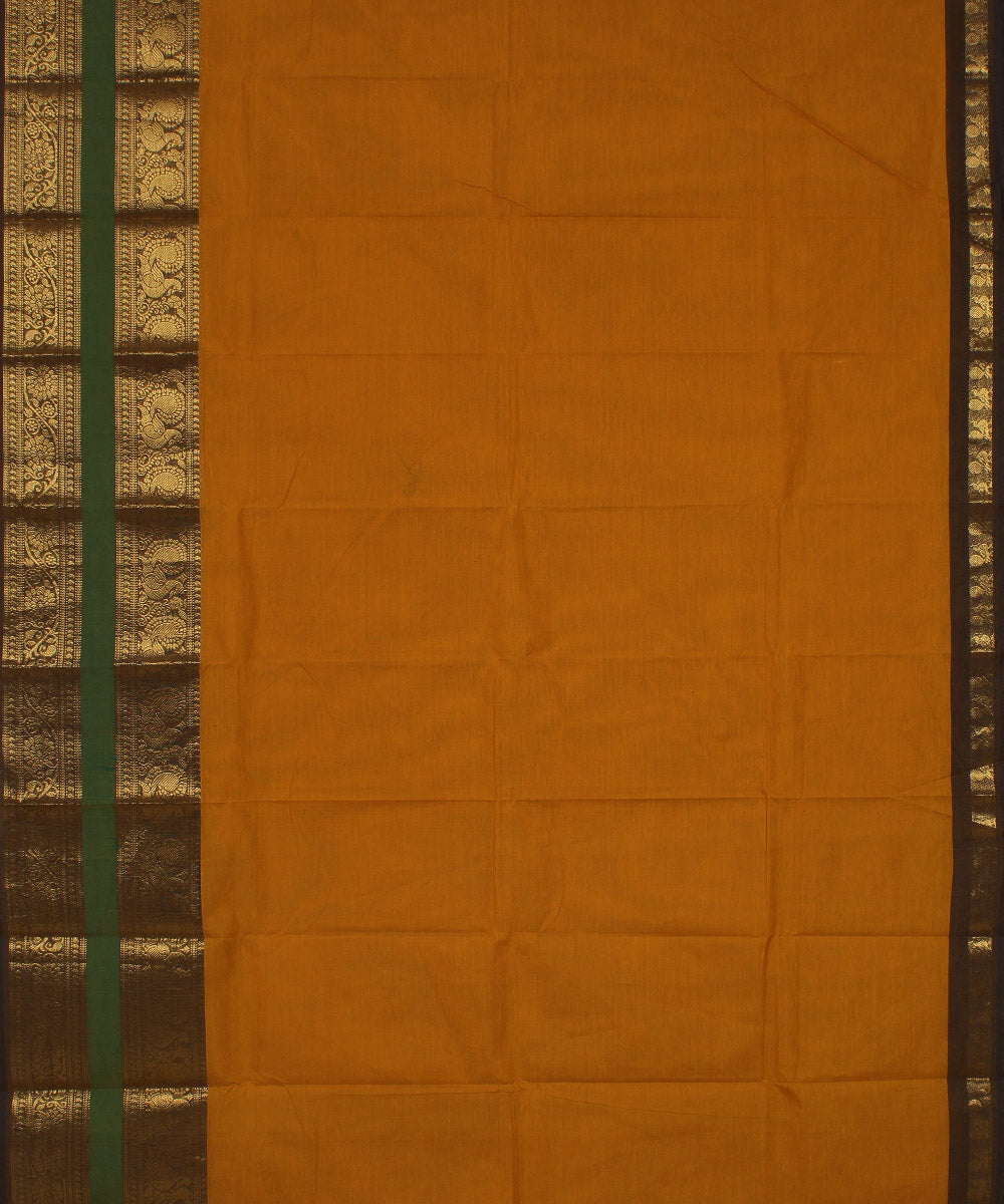 Mustard golden border cotton handwoven chettinadu saree
