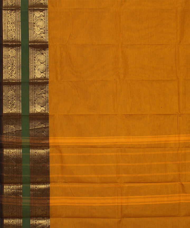 Mustard golden border cotton handwoven chettinadu saree
