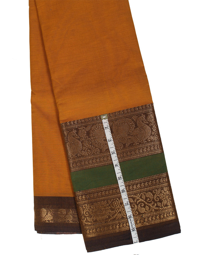 Mustard golden border cotton handwoven chettinadu saree