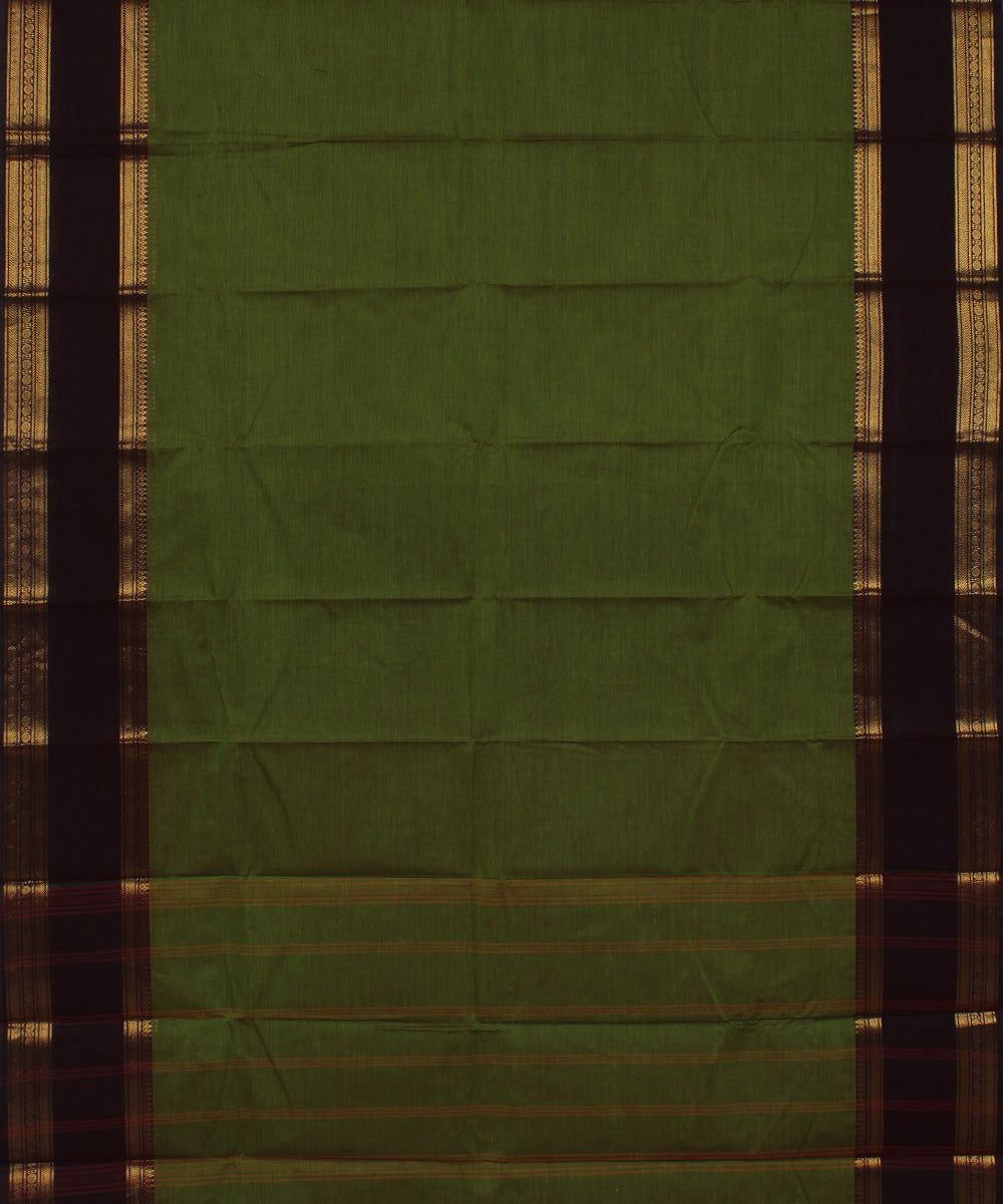 Light green brown border cotton handwoven chettinadu saree