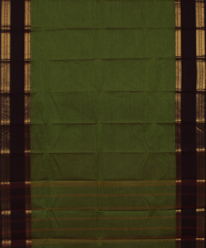 Light green brown border cotton handwoven chettinadu saree