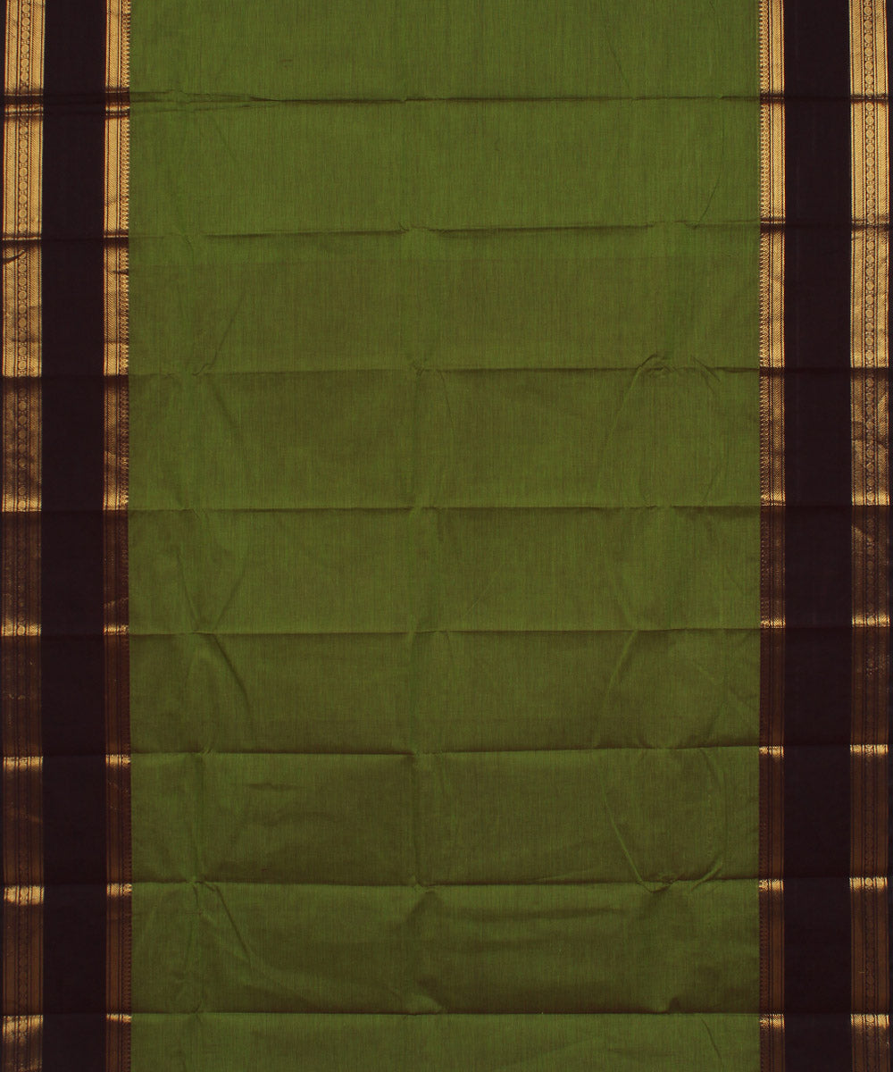 Light green brown border cotton handwoven chettinadu saree