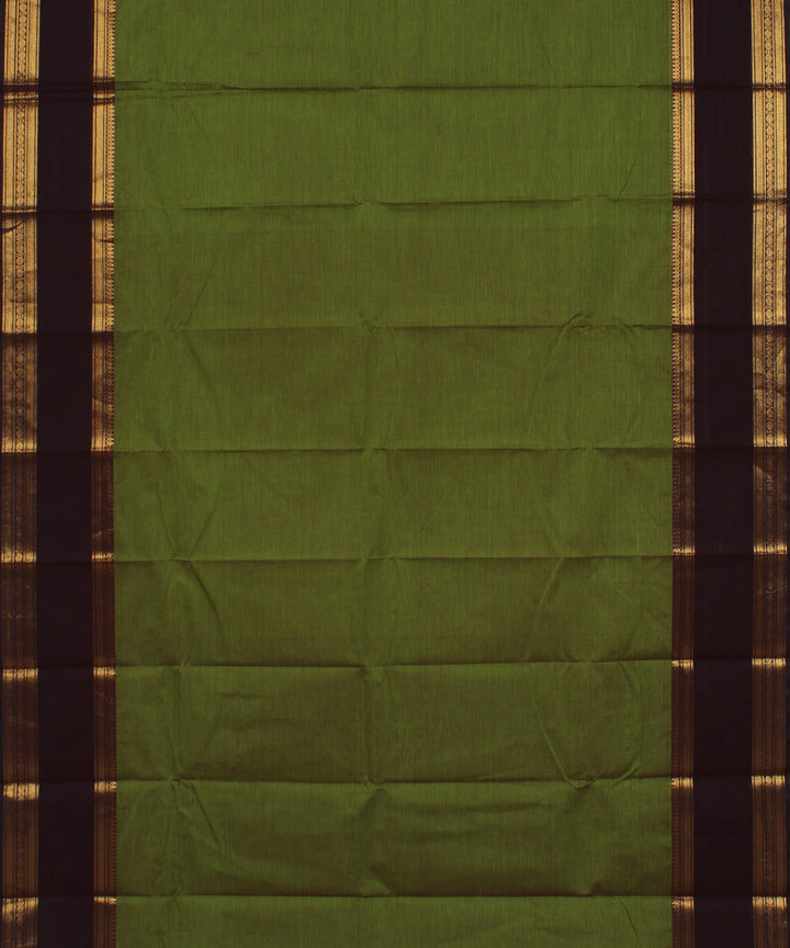 Light green brown border cotton handwoven chettinadu saree