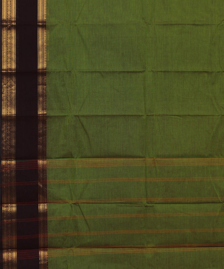 Light green brown border cotton handwoven chettinadu saree