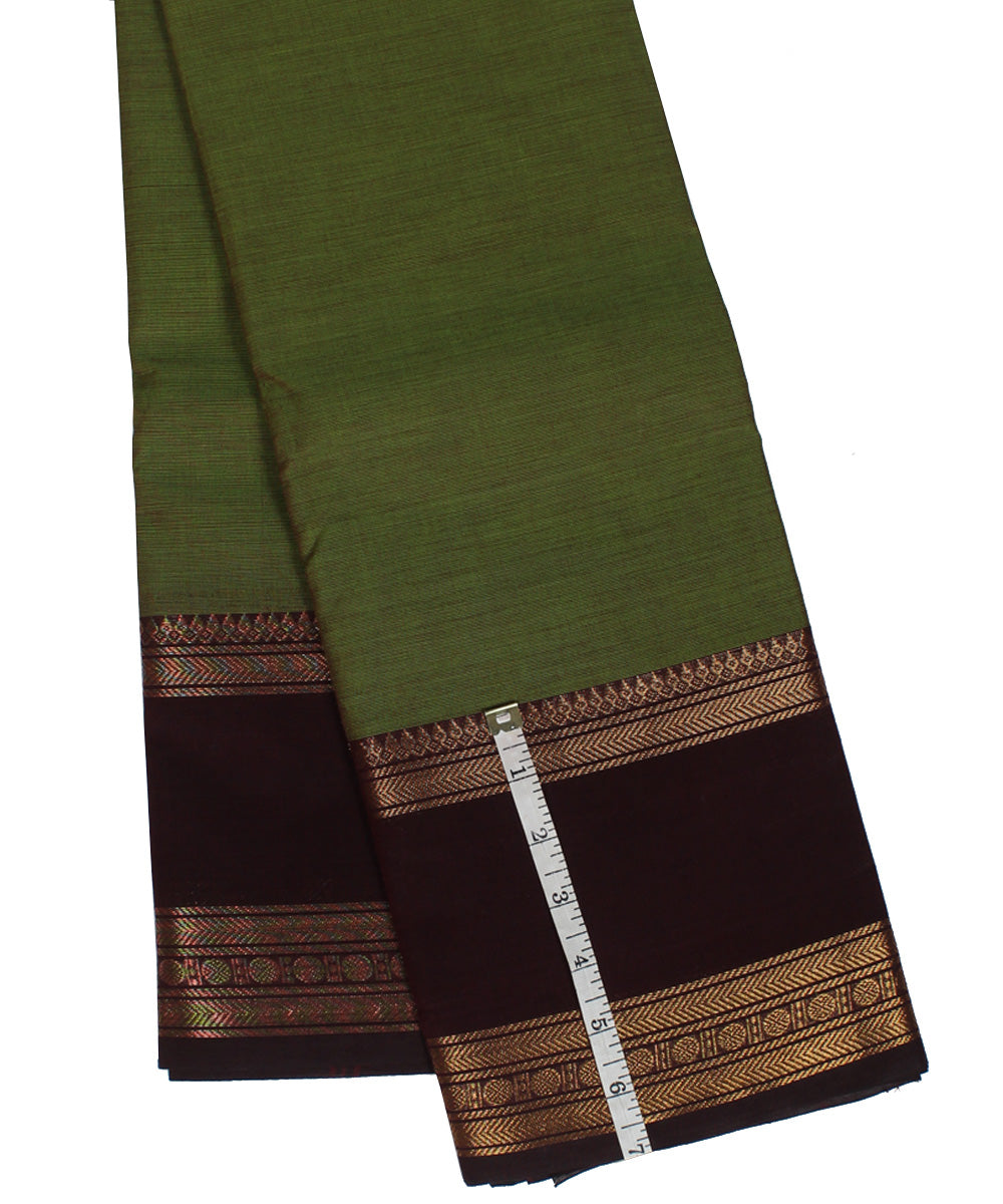 Light green brown border cotton handwoven chettinadu saree