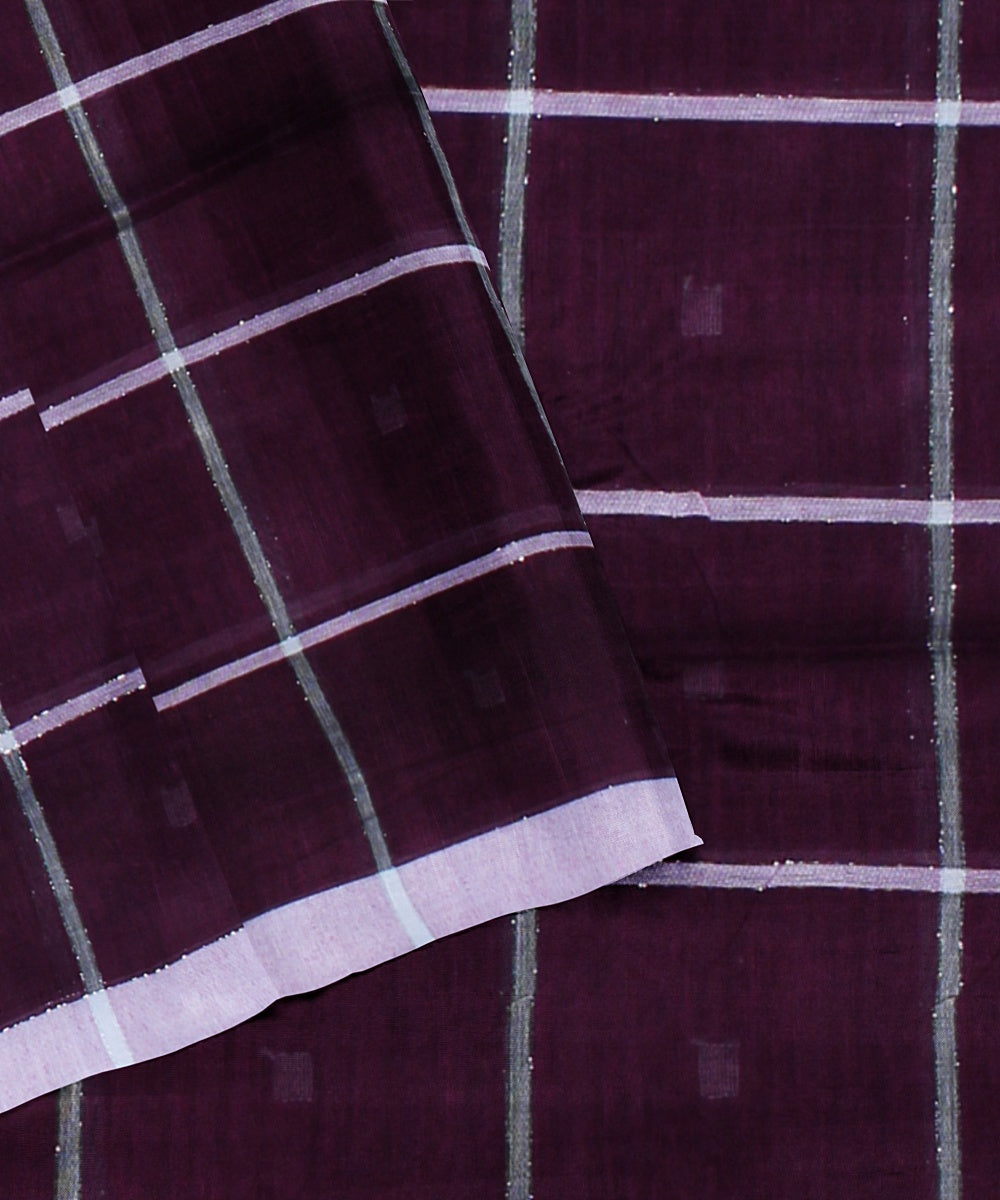 Purple checked handloom cotton bengal saree