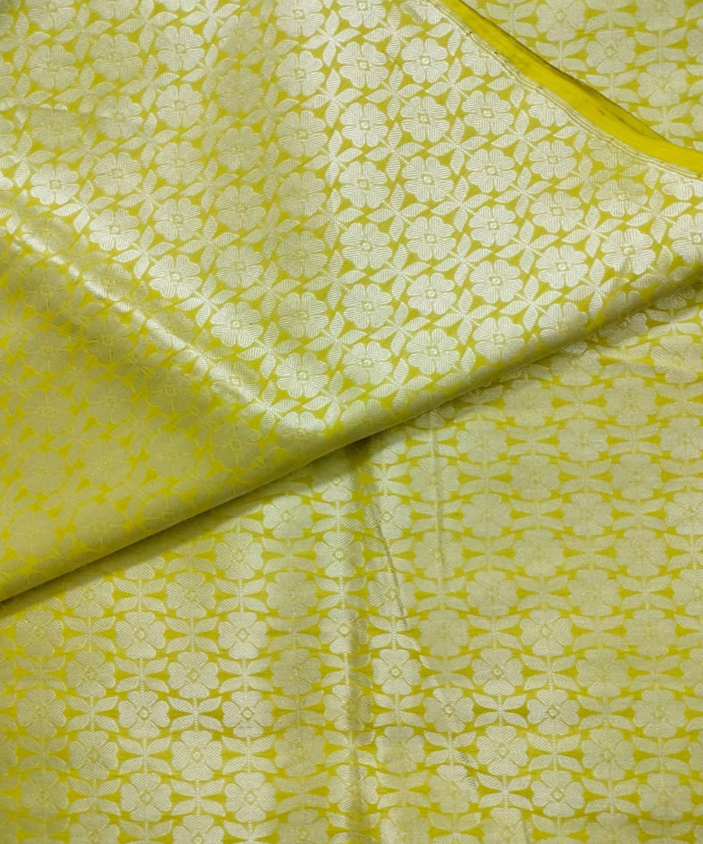 Yellow handloom banarasi cotton silk fabric