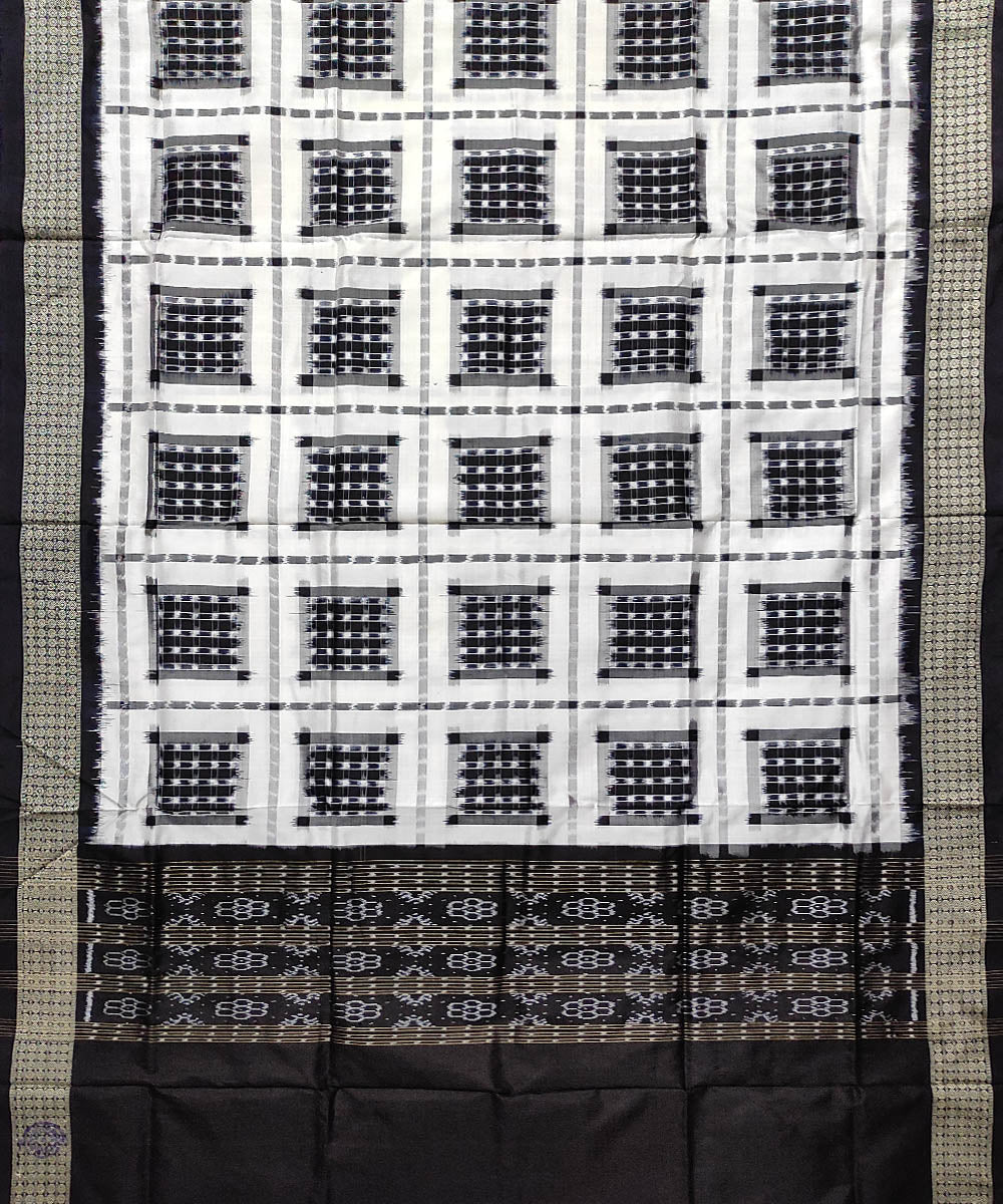 White black handloom silk double ikat sambalpuri dupatta