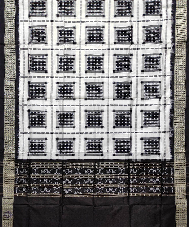 White black handloom silk double ikat sambalpuri dupatta