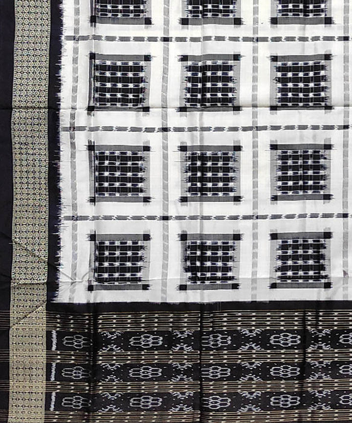 White black handloom silk double ikat sambalpuri dupatta