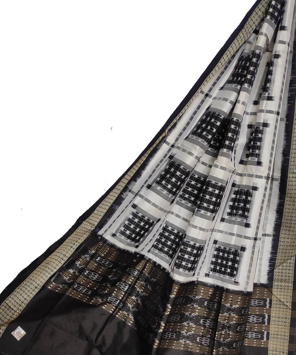 White black handloom silk double ikat sambalpuri dupatta