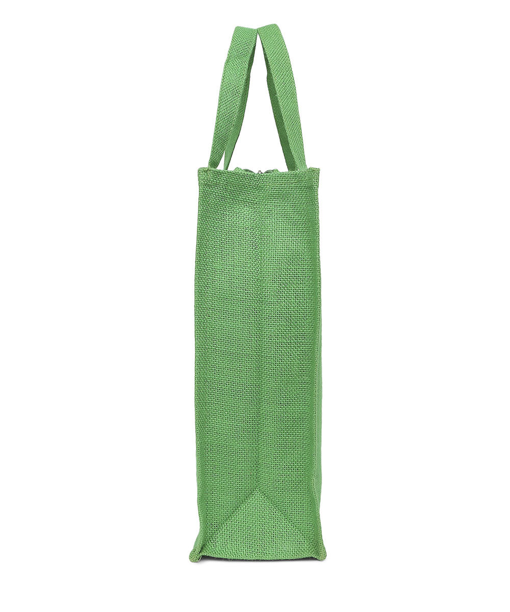 Dark green leather hand painted warli jute shopping bag