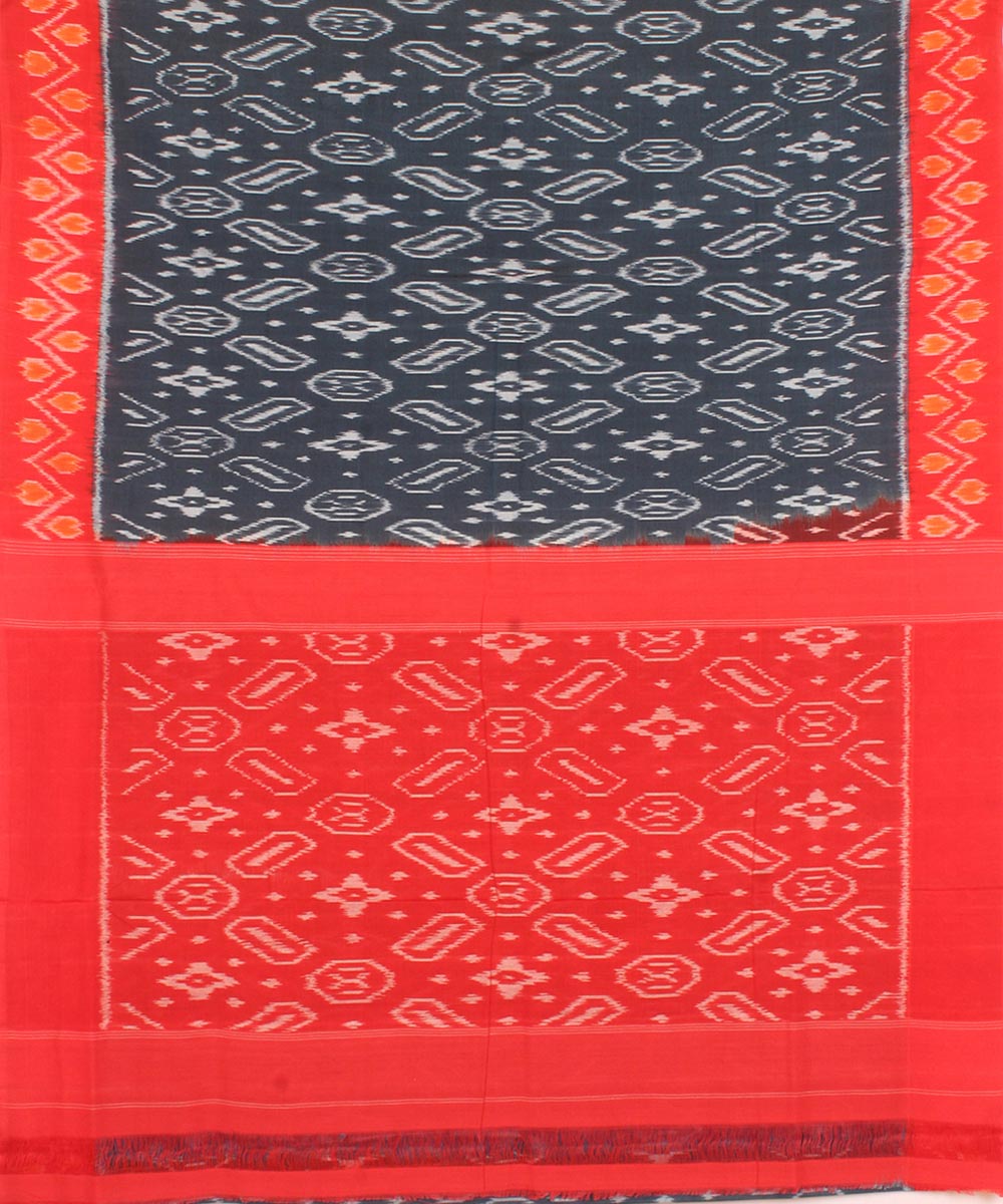 Navy blue red cotton pochampally ikat handloom saree
