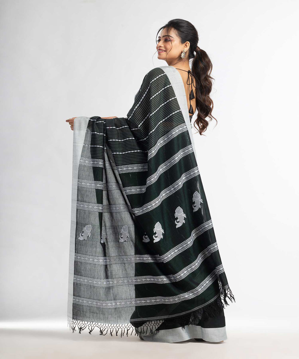 Bottle green handwoven bengal cotton saree