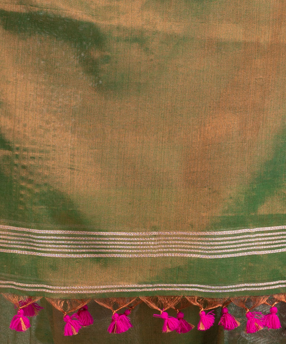 Green double shaded handloom cotton tissue with jacquard border saree