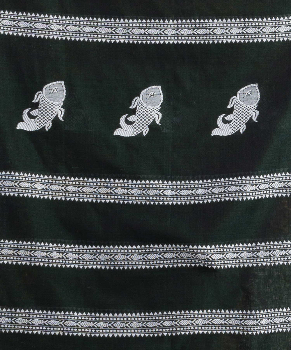 Bottle green handwoven bengal cotton saree