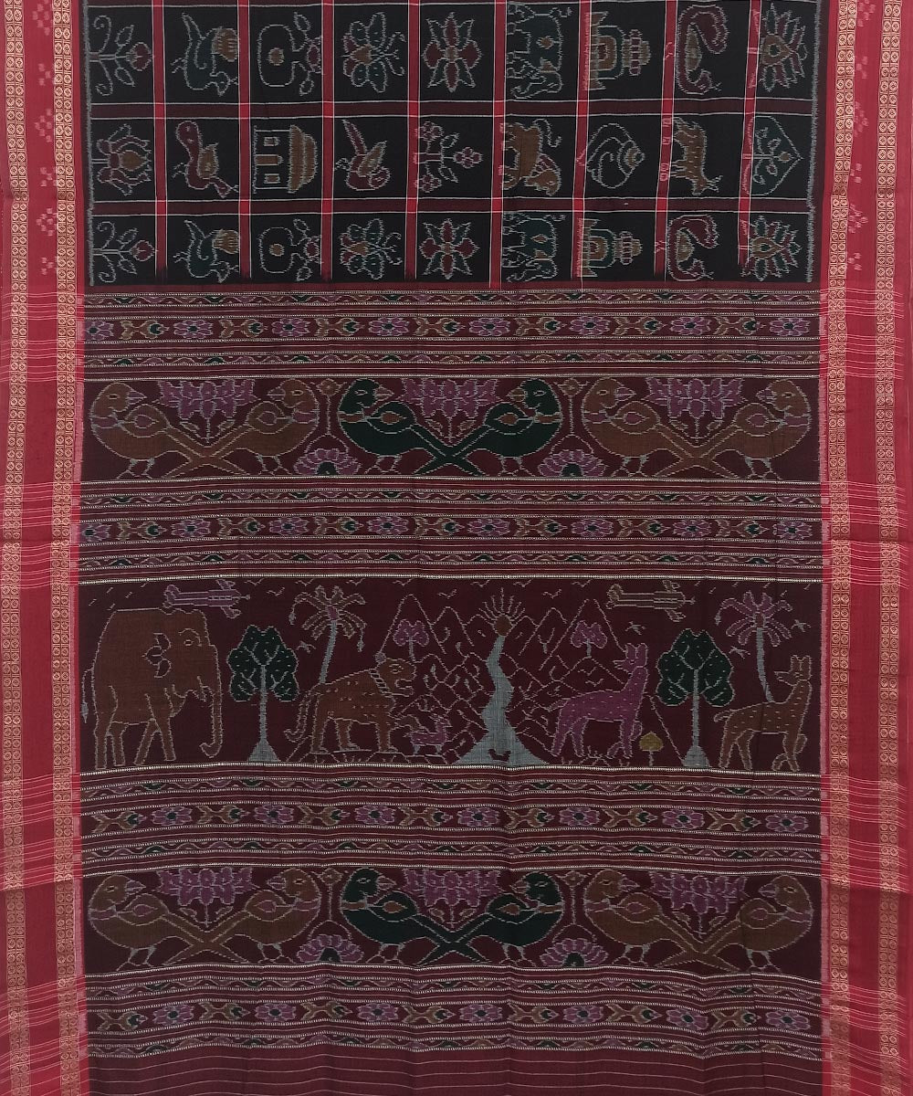 Black maroon cotton handwoven nuapatna saree