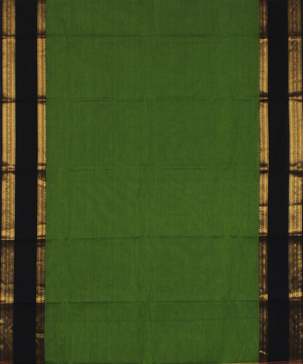 Dark green black cotton handwoven chettinadu saree