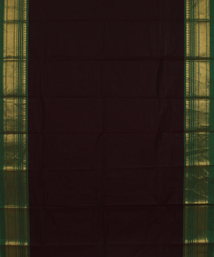 Brown green cotton handwoven chettinadu saree