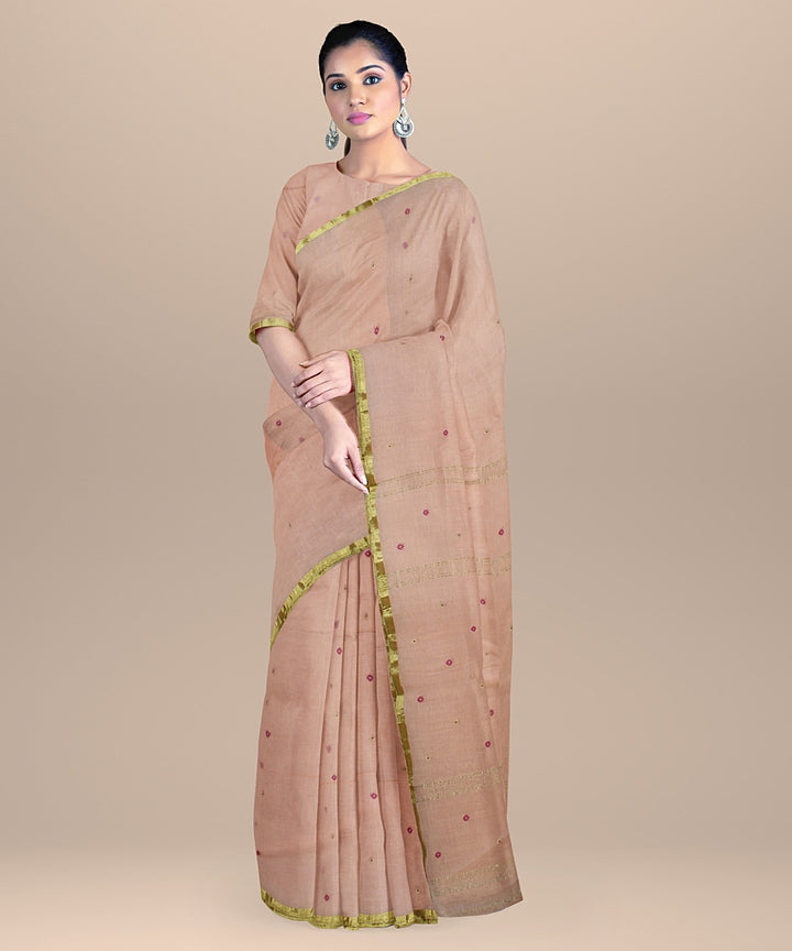 Peach cream handloom cotton bengal saree