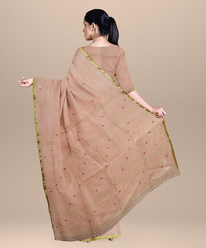 Peach cream handloom cotton bengal saree