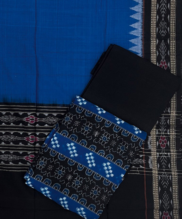 3pc Black blue handwoven cotton double ikat sambalpuri dress material