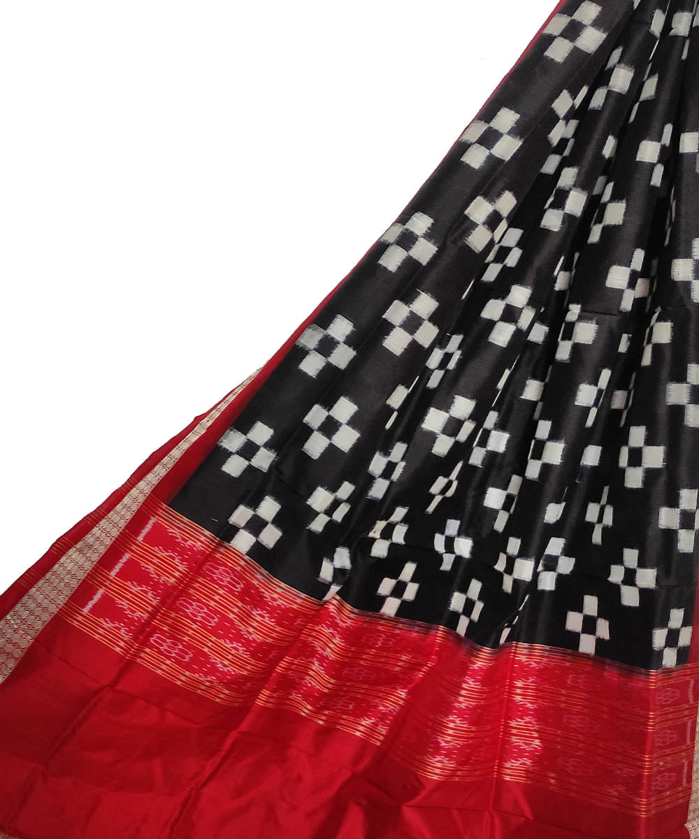 Black maroon handloom double ikat silk sambalpuri dupatta