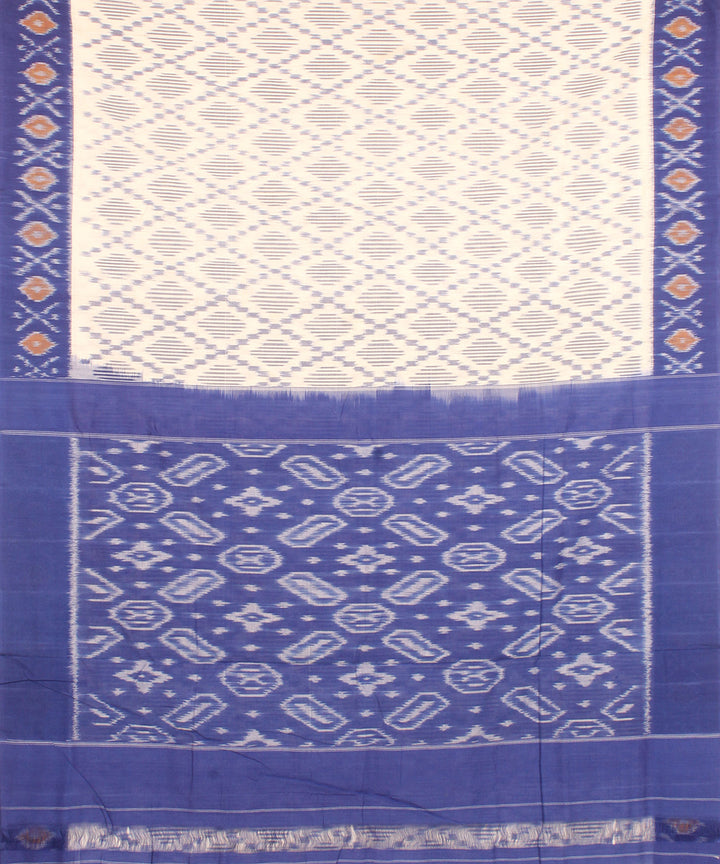 Offwhite blue pochampally cotton handloom saree