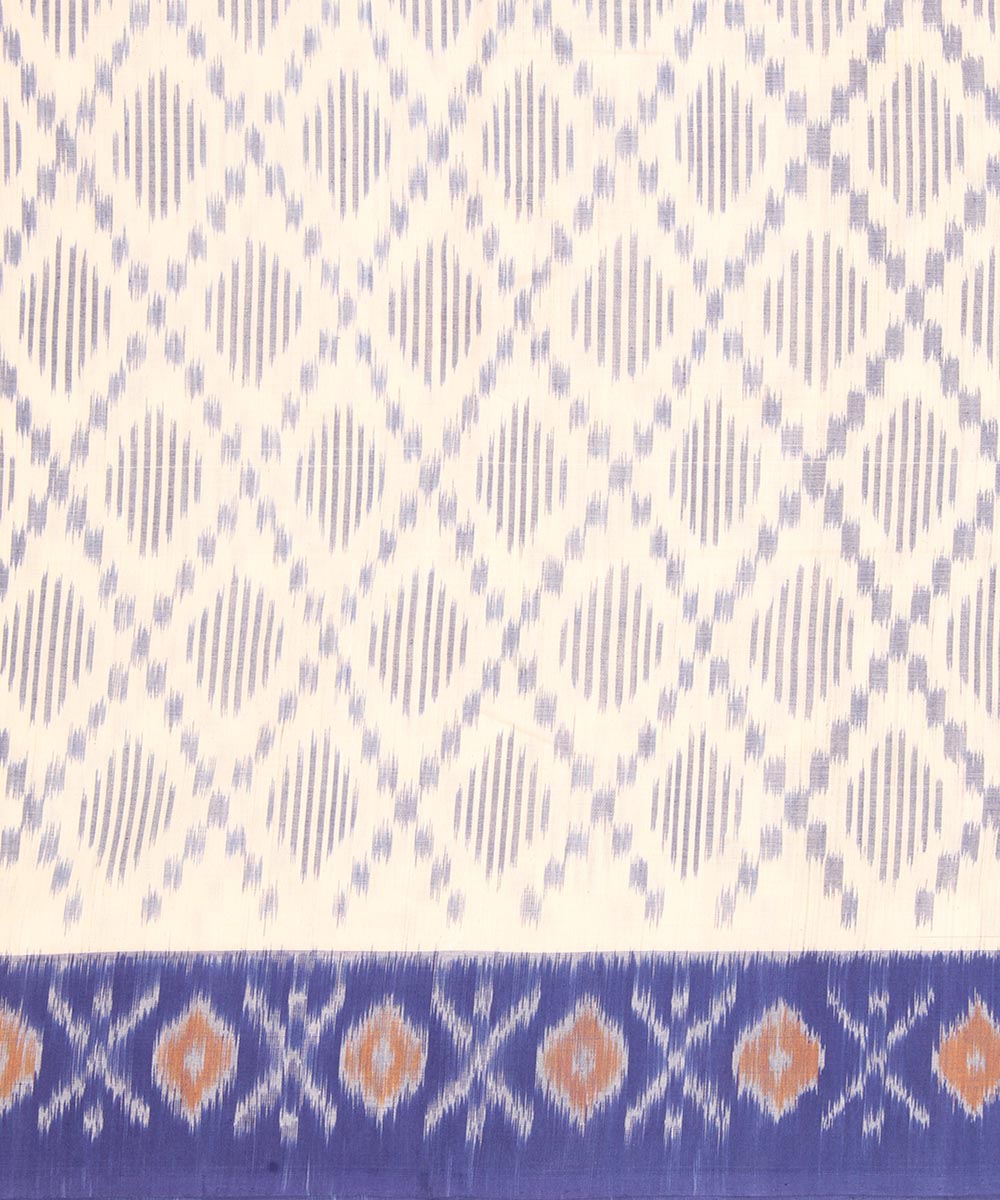 Offwhite blue pochampally cotton handloom saree