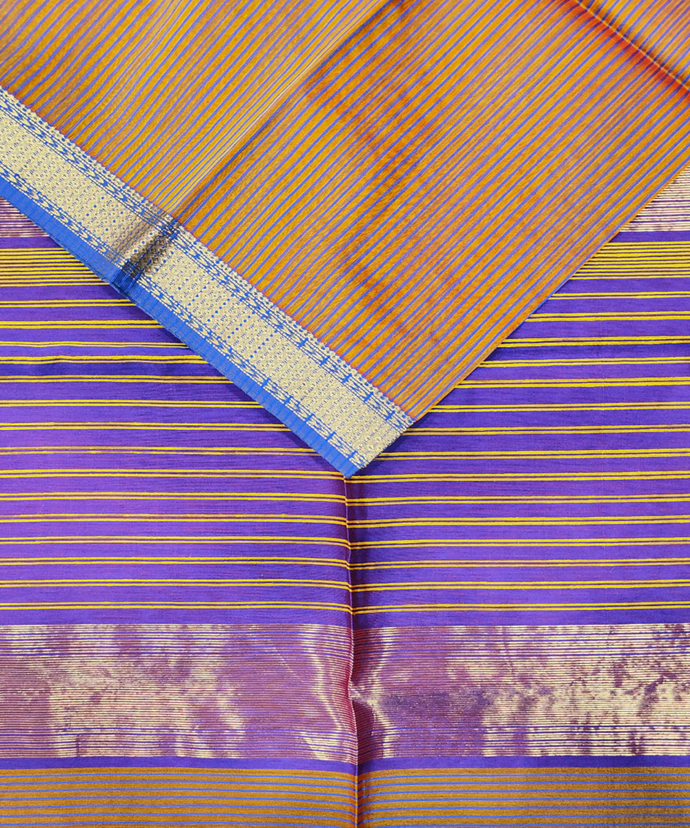Yellow blue handwoven maheshwari cotton silk saree